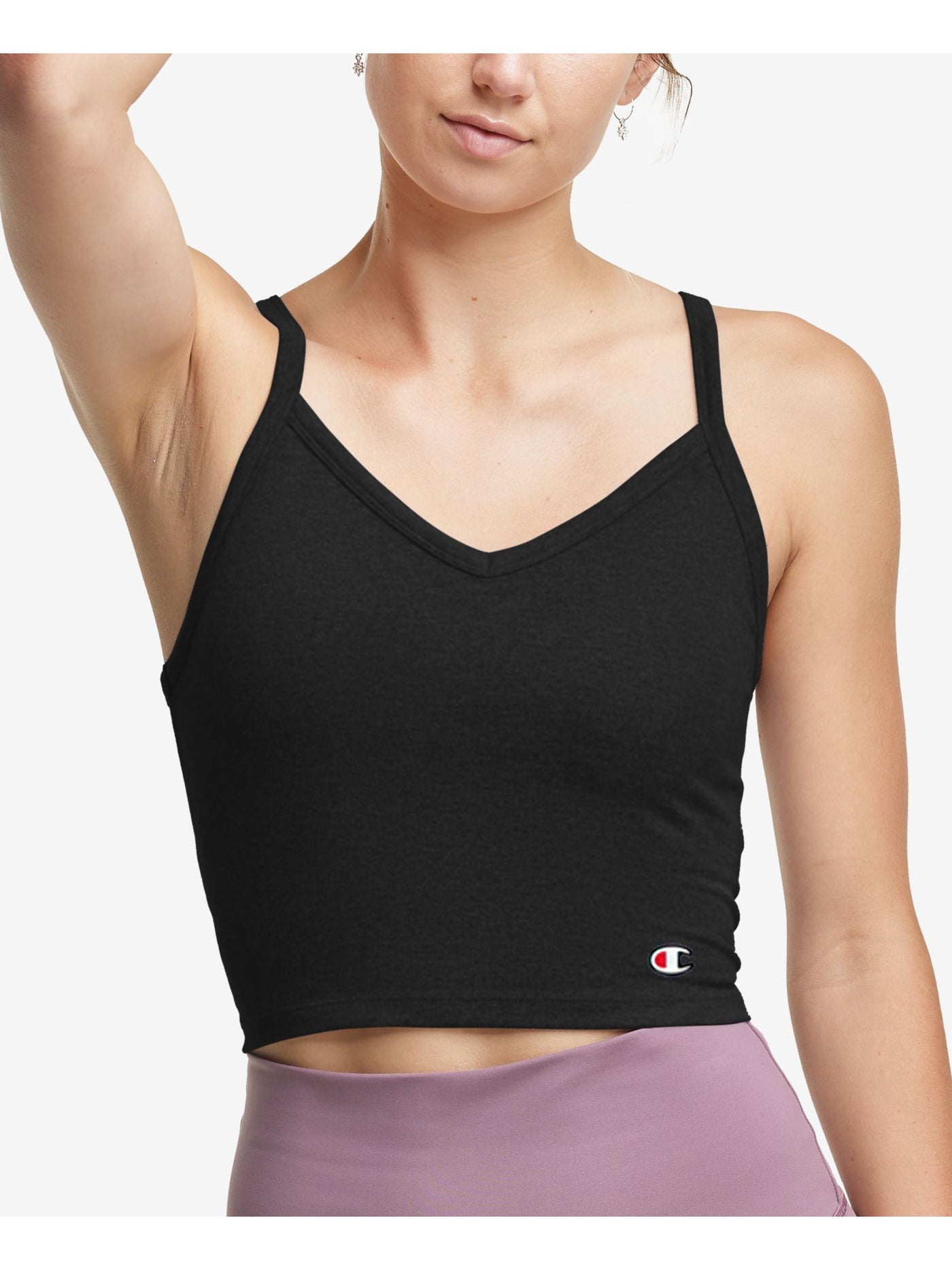 CHAMPION Womens Black Stretch Moisture Wicking Cut Out Cropped Sleeveless V Neck Tank Top XS
