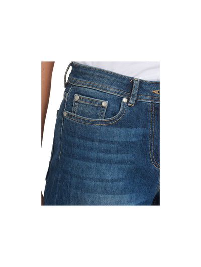 BARBOUR Womens Blue Denim Zippered Pocketed Cuffed Stretch High Waist Shorts 4