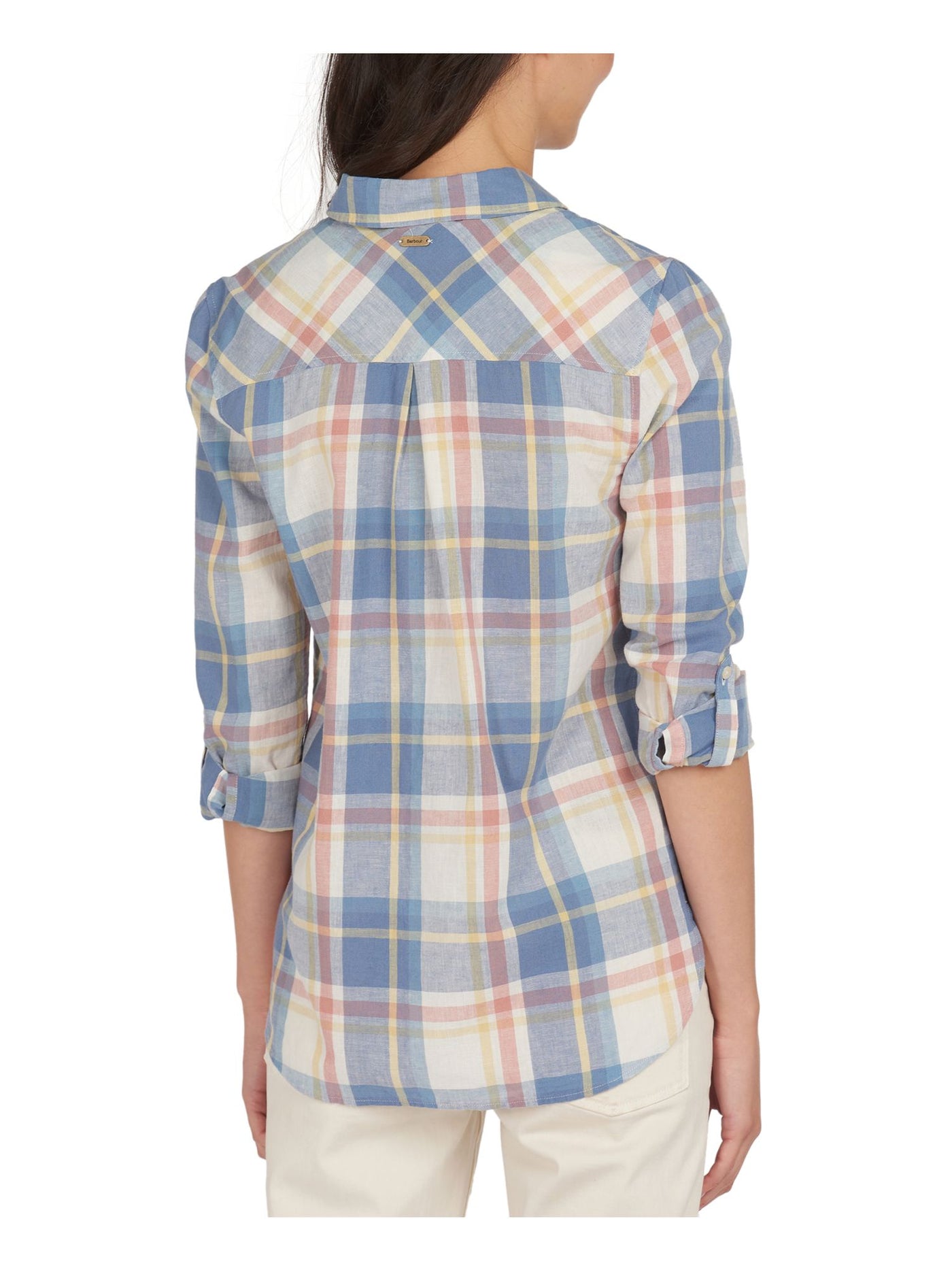 BARBOUR Womens Pink Plaid Collared Button Up Top 6