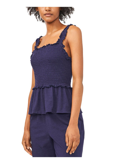 RILEY&RAE Womens Navy Stretch Smocked Ruffled Sleeveless Square Neck Peplum Top XXL