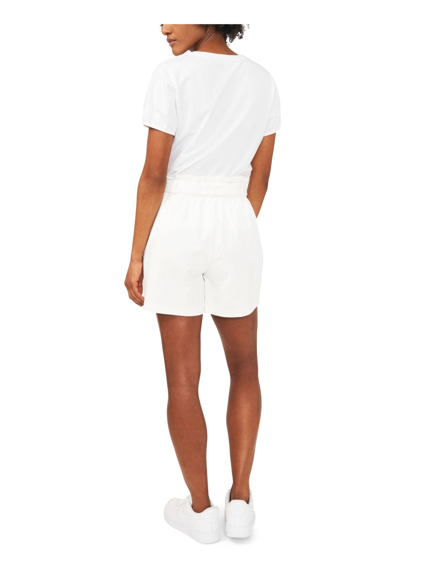 RILEY&RAE Womens White Stretch Belted Paperbag Pull-on Shorts M