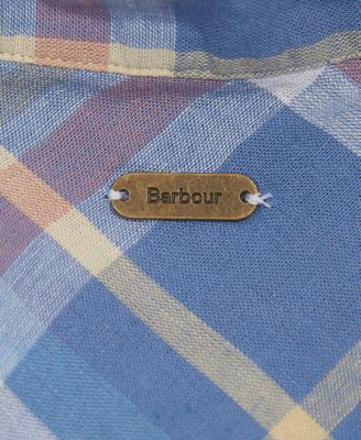 BARBOUR Womens Pink Plaid Roll-tab Sleeve Collared Button Up Top