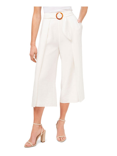 CECE Womens White Zippered Belted Gaucho Wear To Work Wide Leg Pants 8