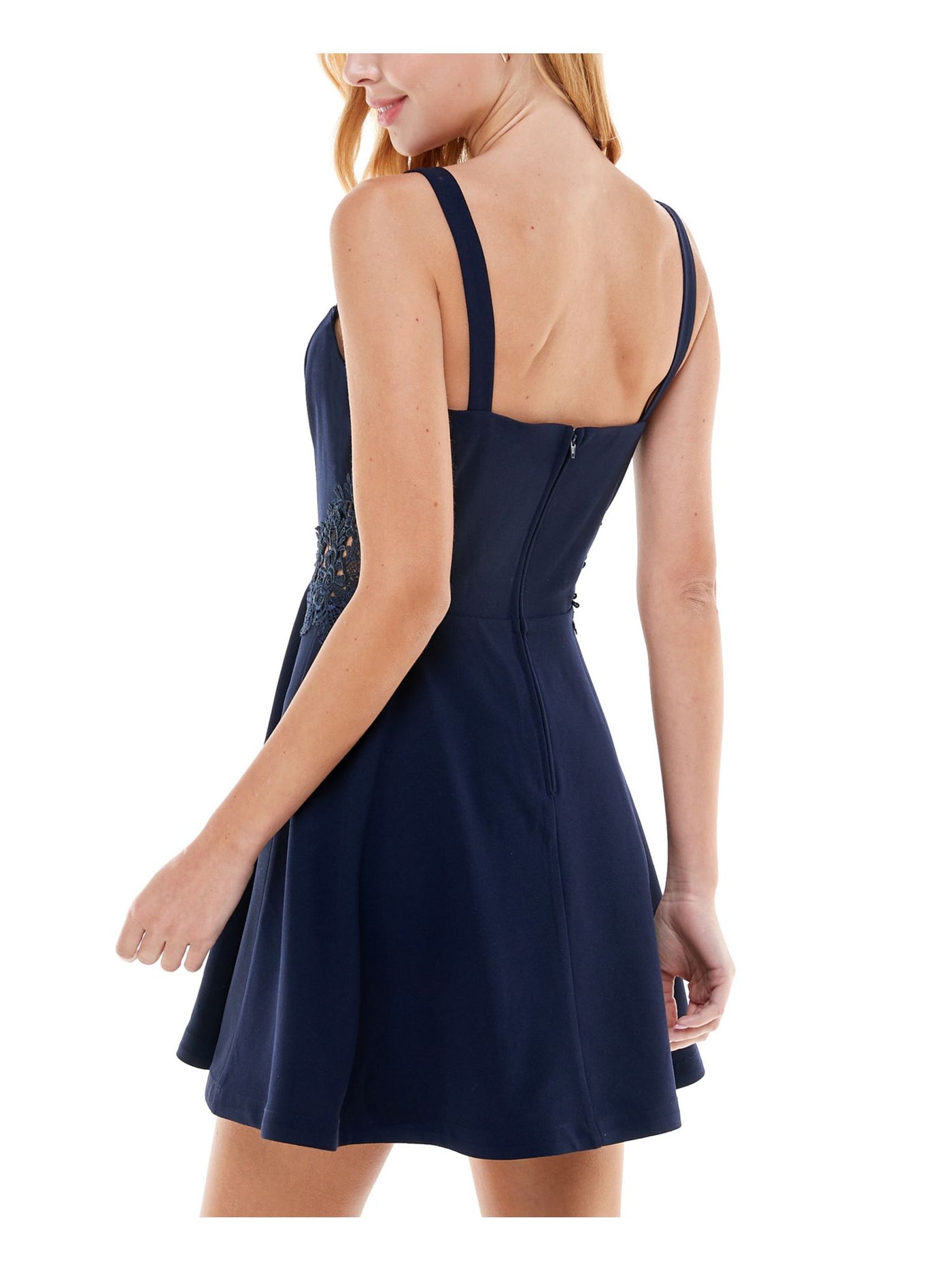 CITY STUDIO Womens Navy Lace Cut Out Floral Sleeveless Square Neck Short Party Fit + Flare Dress 11