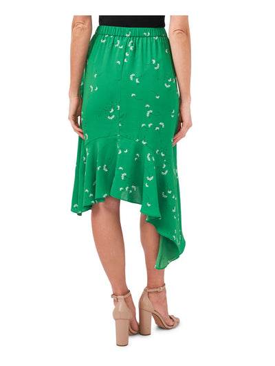 CECE Womens Green Stretch Ruffled Asymmetrical Crossover Front Printed Midi Cocktail Hi-Lo Skirt XL