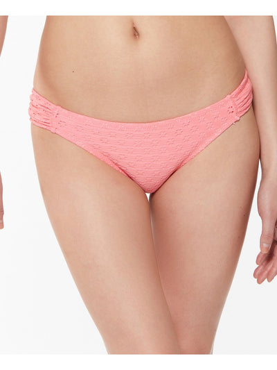 JESSICA SIMPSON Women's Pink Eyelet Lined Full Coverage Shirred Hipster Swimsuit Bottom L