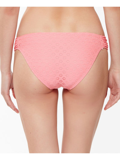 JESSICA SIMPSON Women's Pink Eyelet Lined Full Coverage Shirred Hipster Swimsuit Bottom L