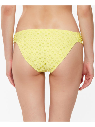 JESSICA SIMPSON Women's Yellow Eyelet Full Coverage Lined Shirred Sweet Tooth Hipster Swimsuit Bottom S