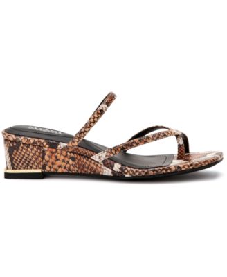 ALFANI Womens Brown Snake Print Toe Loop Asymmetrical Strappy Padded Eadyn Square Toe Wedge Slip On Slide Sandals Shoes 7.5 M