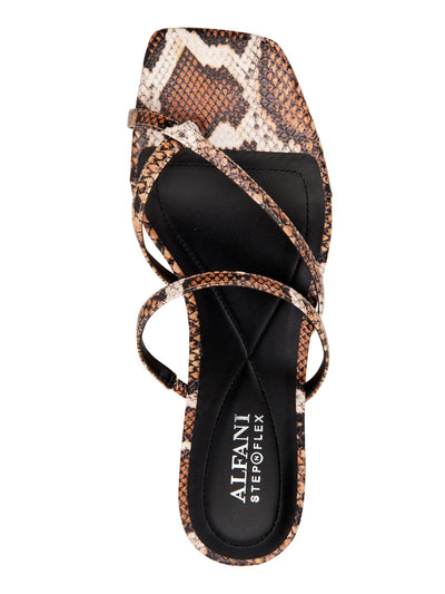 ALFANI Womens Brown Snake Print Toe Loop Asymmetrical Strappy Padded Eadyn Square Toe Wedge Slip On Slide Sandals Shoes 8.5 M