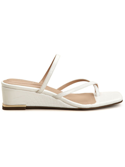 ALFANI Womens White Croco Print Metallic Accents Comfort Strappy Eadyn Square Toe Wedge Slip On Sandals Shoes 8.5 M