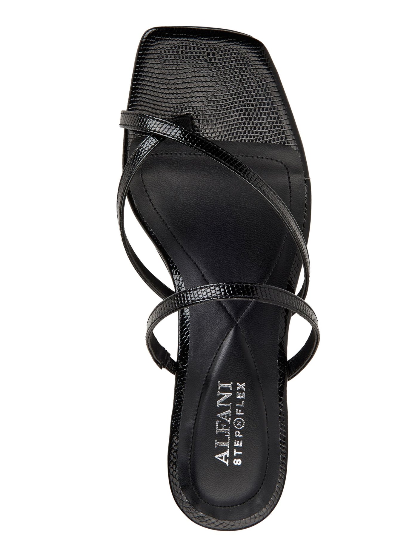 ALFANI Womens Black Metallic Accent Strappy Comfort Eadyn Square Toe Wedge Slip On Sandals 9.5 M