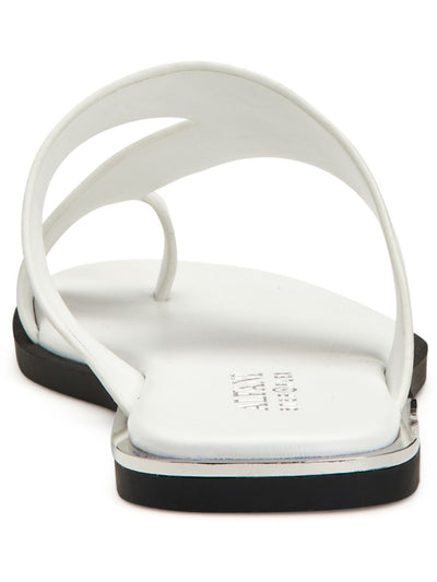 ALFANI Womens White Metallic Accents Toe Ring Step N Flex Asymmetrical Comfort Freddee Square Toe Slip On Leather Sandals Shoes 5.5 M