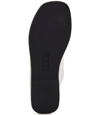ALFANI Womens White Metallic Accents Toe Ring Step N Flex Asymmetrical Comfort Freddee Square Toe Slip On Leather Sandals Shoes M