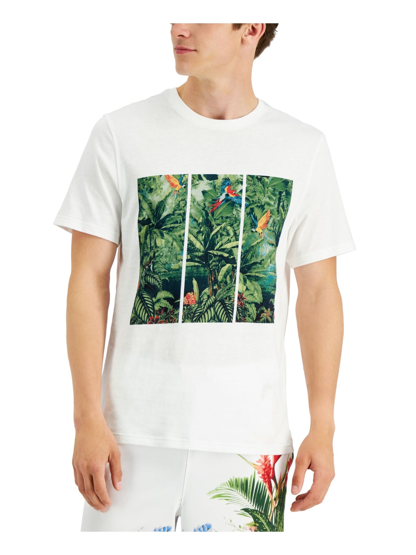 INC Mens Jungle White Classic Fit Stretch T-Shirt S