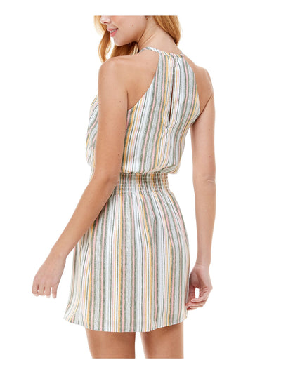 CITY STUDIO Womens Sleeveless Halter Smocked Waist Keyhole Mini A-Line Dress