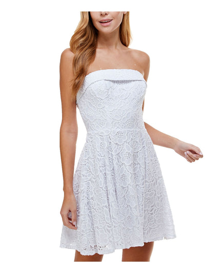CITY STUDIO Womens White Zippered Lace Sleeveless Strapless Short Evening Fit + Flare Dress Juniors 13