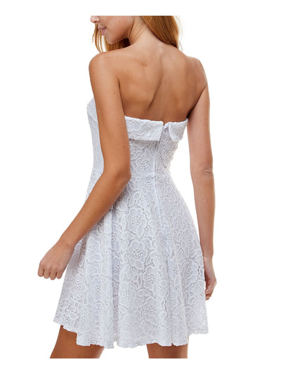 CITY STUDIO Womens White Zippered Lace Sleeveless Strapless Short Evening Fit + Flare Dress Juniors 1