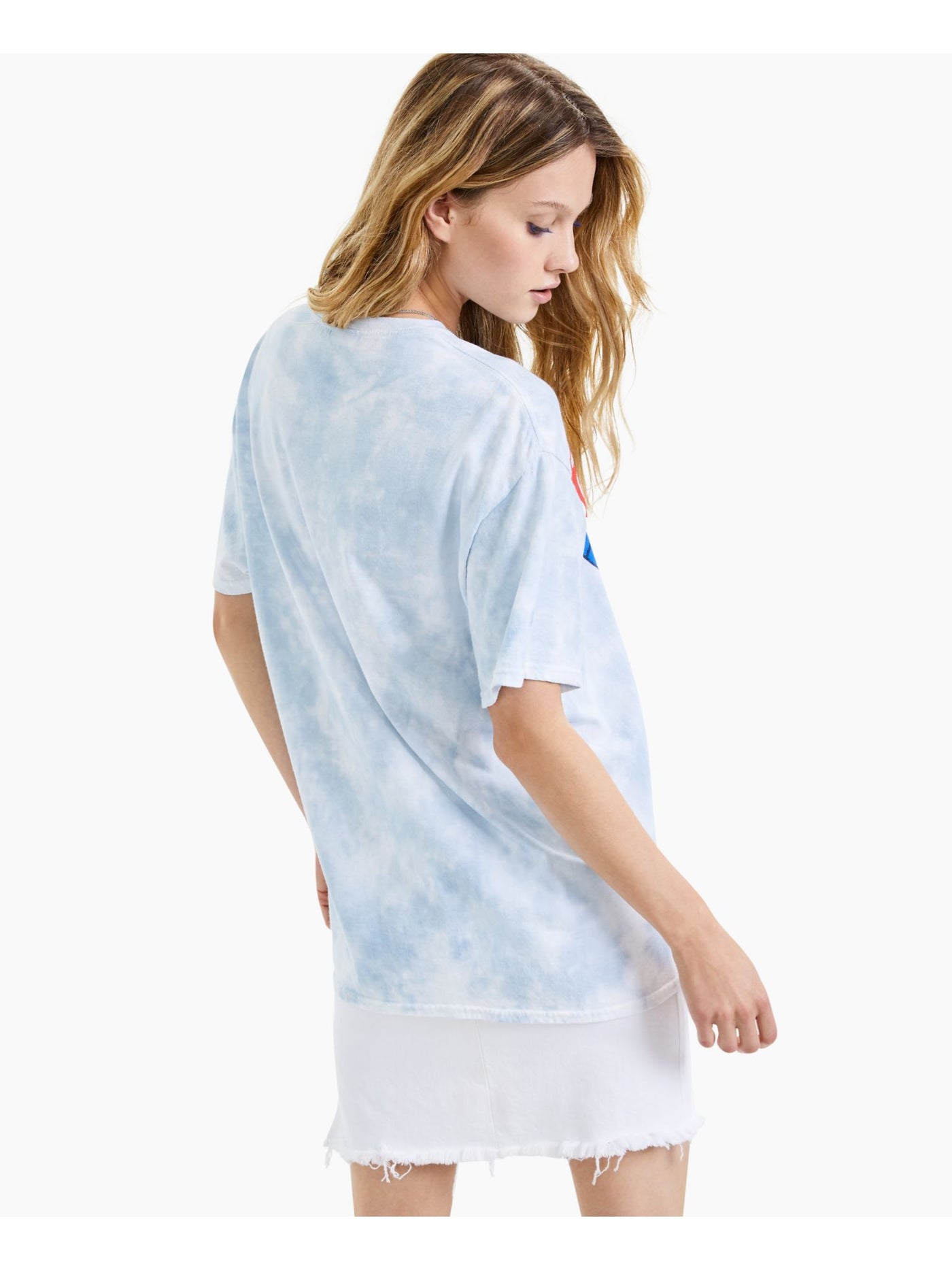 JUNK FOOD Womens Light Blue Stretch Acid Wash Short Sleeve Crew Neck T-Shirt S