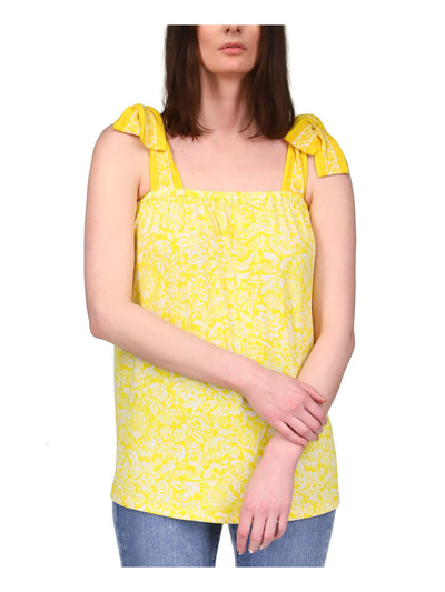 MICHAEL MICHAEL KORS Womens Yellow Tie Floral Sleeveless Square Neck Top XXS