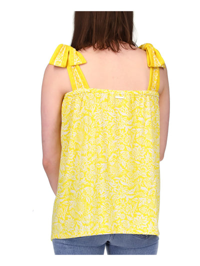 MICHAEL MICHAEL KORS Womens Yellow Tie Floral Sleeveless Square Neck Top XXS