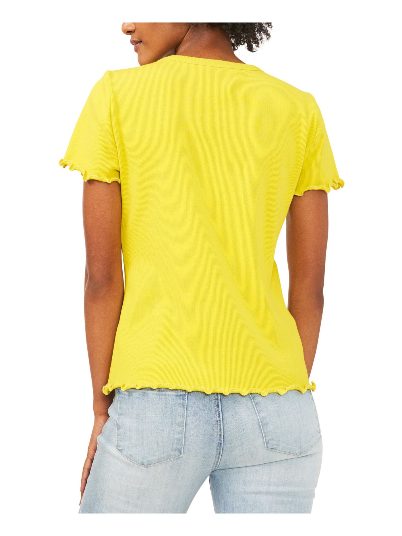 RILEY&RAE Womens Yellow Stretch Ribbed Buttoned Henley Short Sleeve Crew Neck Top XXL