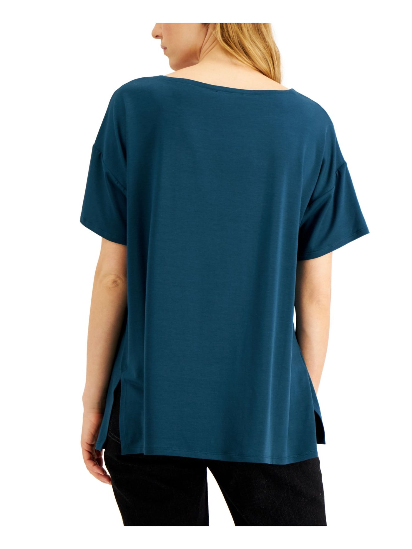 EILEEN FISHER Womens Green Stretch Short Sleeve Scoop Neck T-Shirt XL