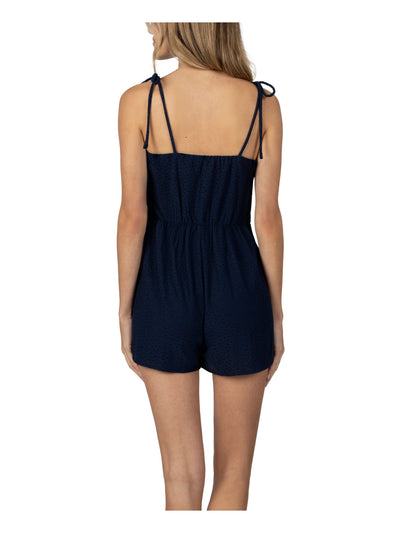 SPEECHLESS Womens Navy Stretch Eyelet Short Length Tie Straps Sleeveless Square Neck Romper L