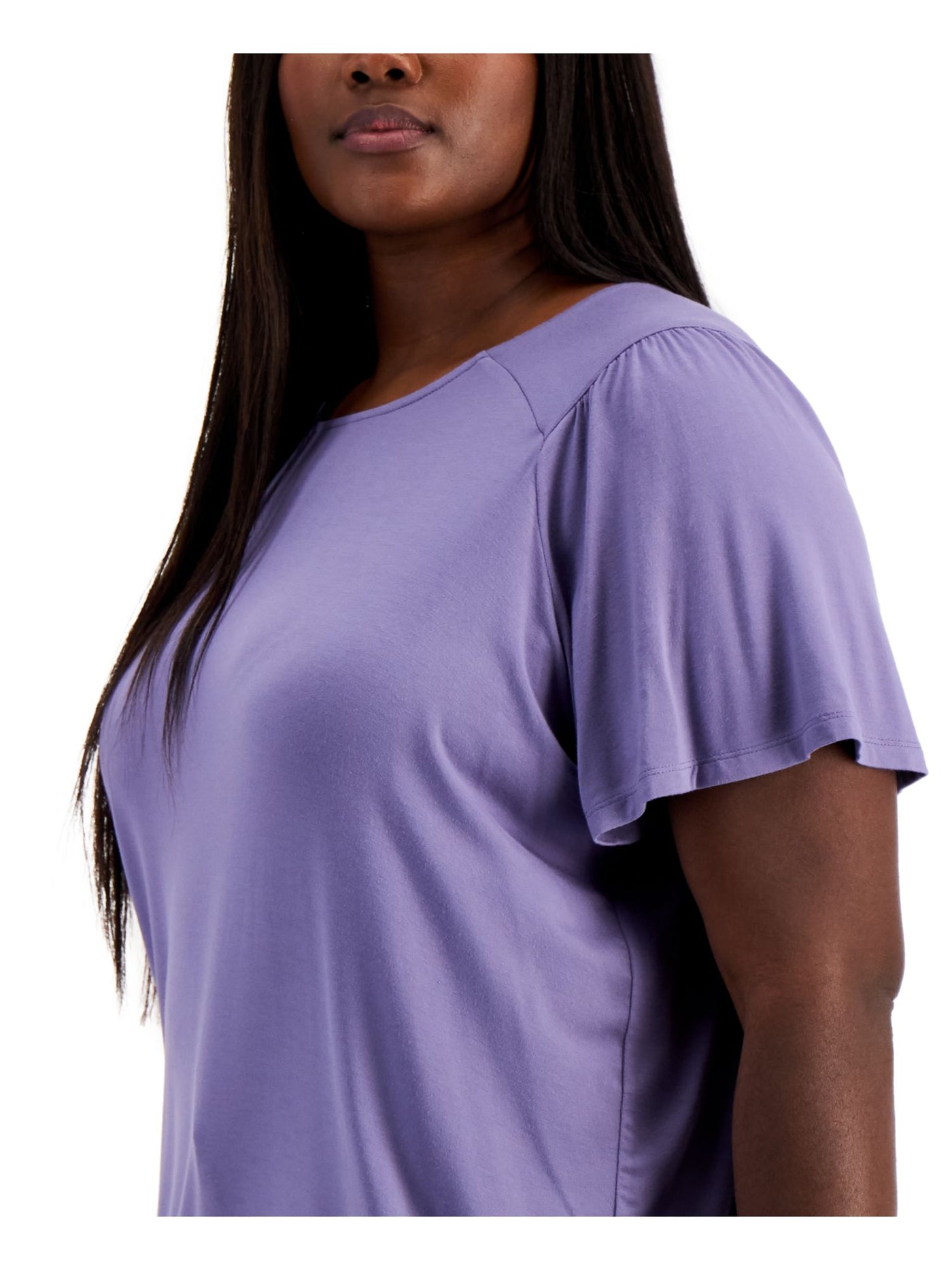 TOMMY HILFIGER Womens Purple Stretch Flutter Sleeve Crew Neck T-Shirt Plus 0X