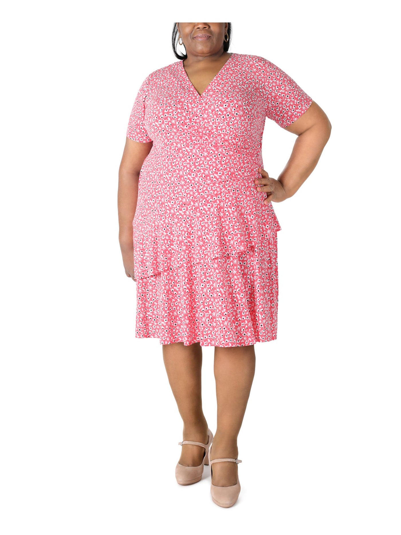 robbie bee fit and flare dresses Robbie Bee Womens Midi Round Neck Short Sleeve Medallion Fit + Flare Dress, Color: Navy Gold