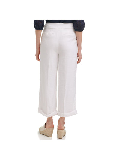 KARL LAGERFELD PARIS Womens White Zippered Pocketed Cuffed Hem French Hook Fly Wear To Work Wide Leg Pants 10