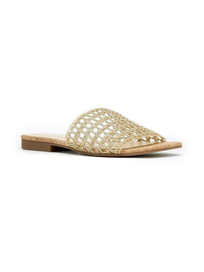 JESSICA SIMPSON Womens Champagne Gold Geometric Padded Rilane Square Toe Slip On Slide Sandals Shoes 5.5 M