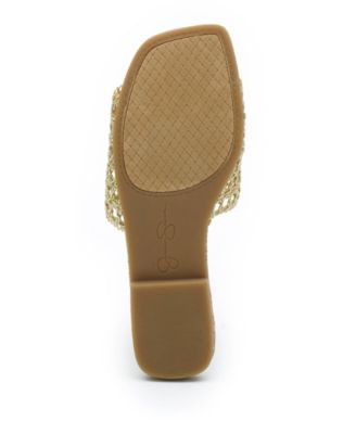 JESSICA SIMPSON Womens Champagne Gold Geometric Padded Rilane Square Toe Slip On Slide Sandals Shoes M
