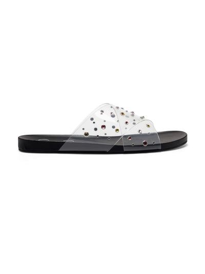 JESSICA SIMPSON Womens Black Clear Lucite Straps Embellished Studded Tislie Round Toe Slip On Slide Sandals Shoes 7.5 M