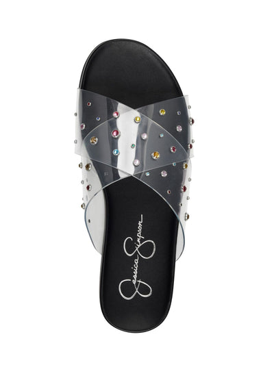JESSICA SIMPSON Womens Black Clear Lucite Straps Embellished Studded Tislie Round Toe Slip On Slide Sandals Shoes 7.5 M