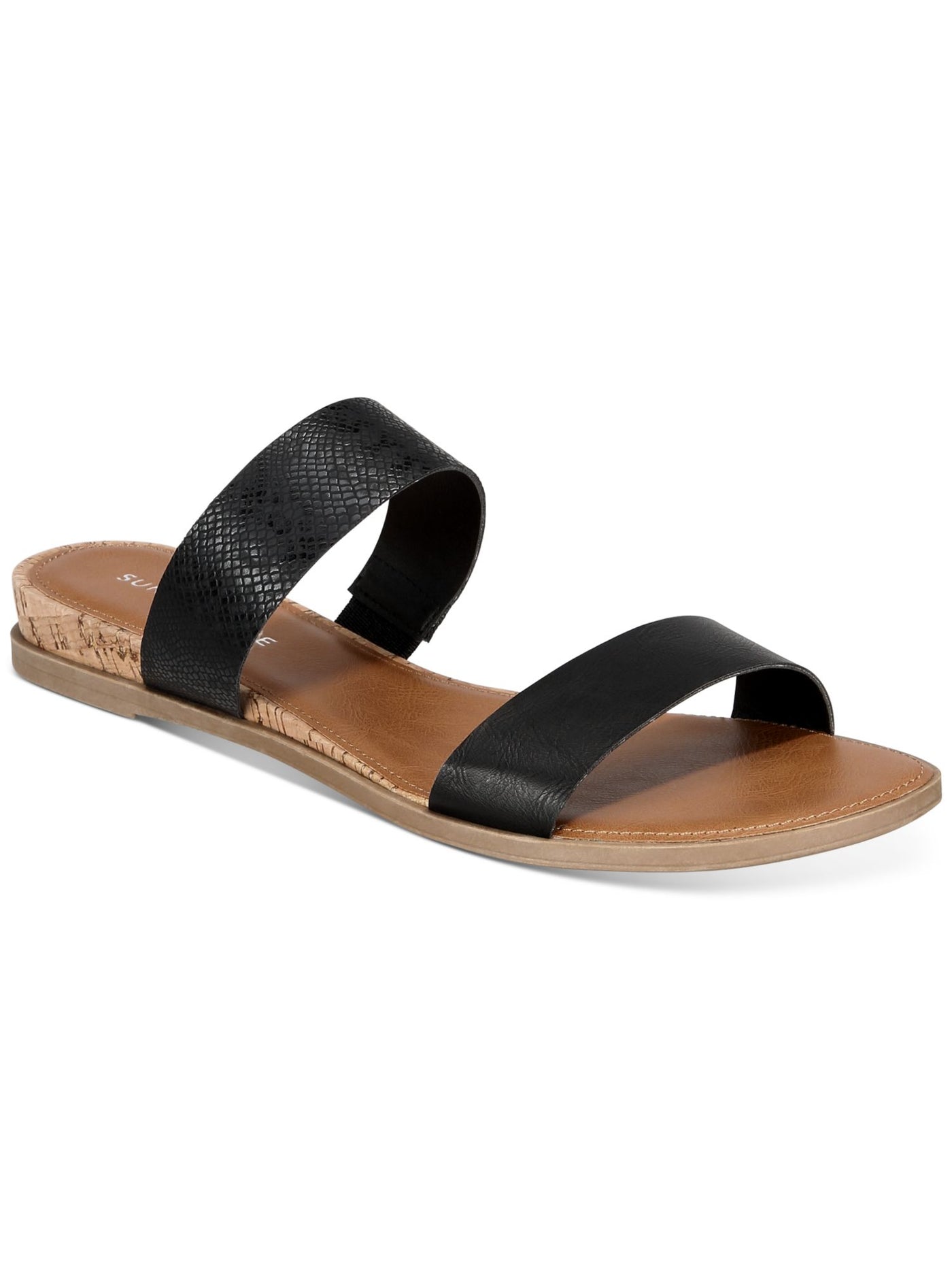 SUN STONE Womens Black Slip Resistant Comfort Easten Round Toe Wedge Slip On Slide Sandals Shoes 9 W