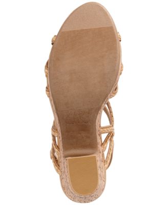 SUN STONE Womens Beige 1" Platform Adjustable Cork-Like Braided Padded Nadiya Round Toe Block Heel Buckle Dress Sandals Shoes M