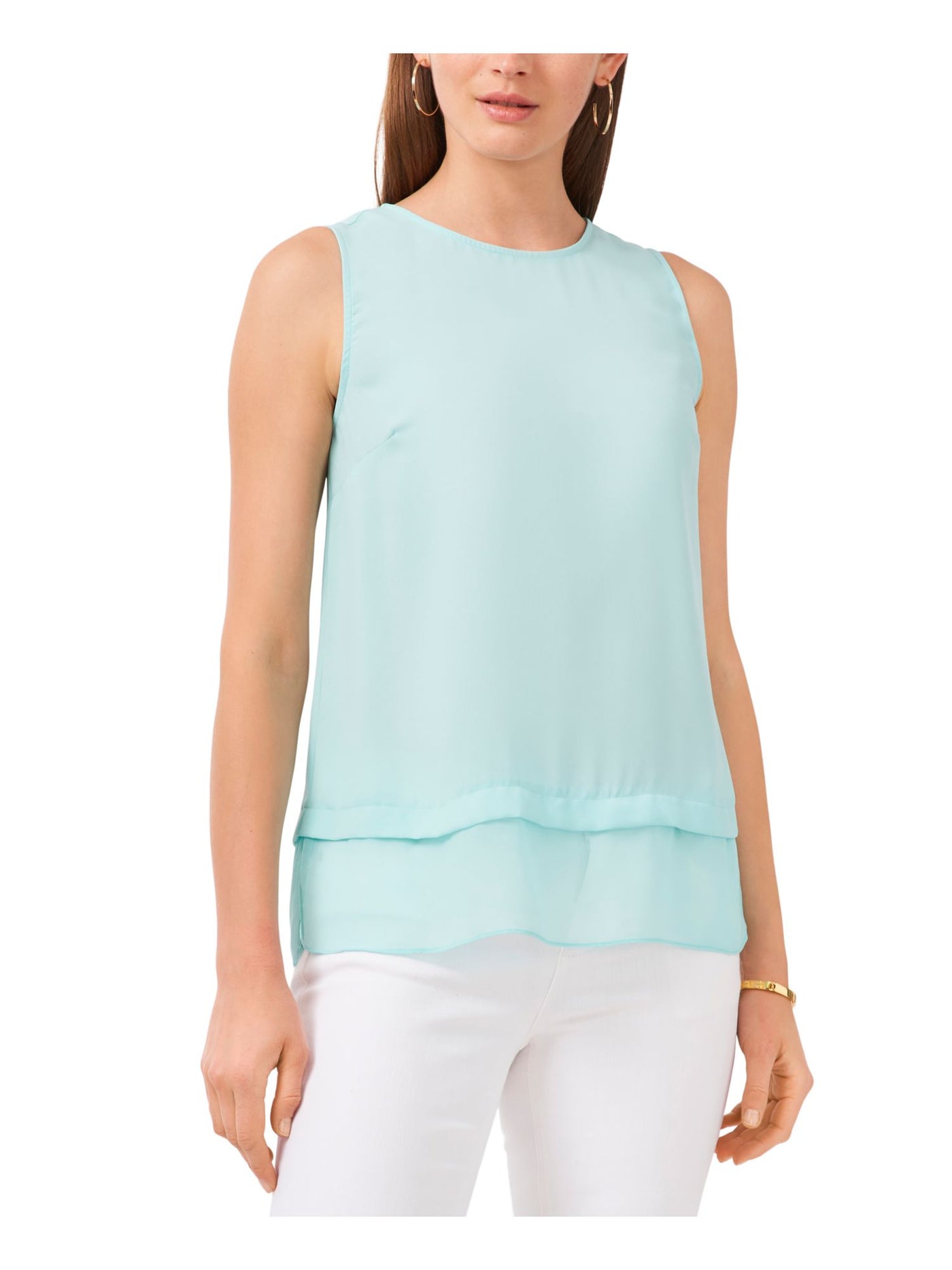 VINCE CAMUTO Womens Turquoise Sheer Sleeveless Crew Neck Top XS