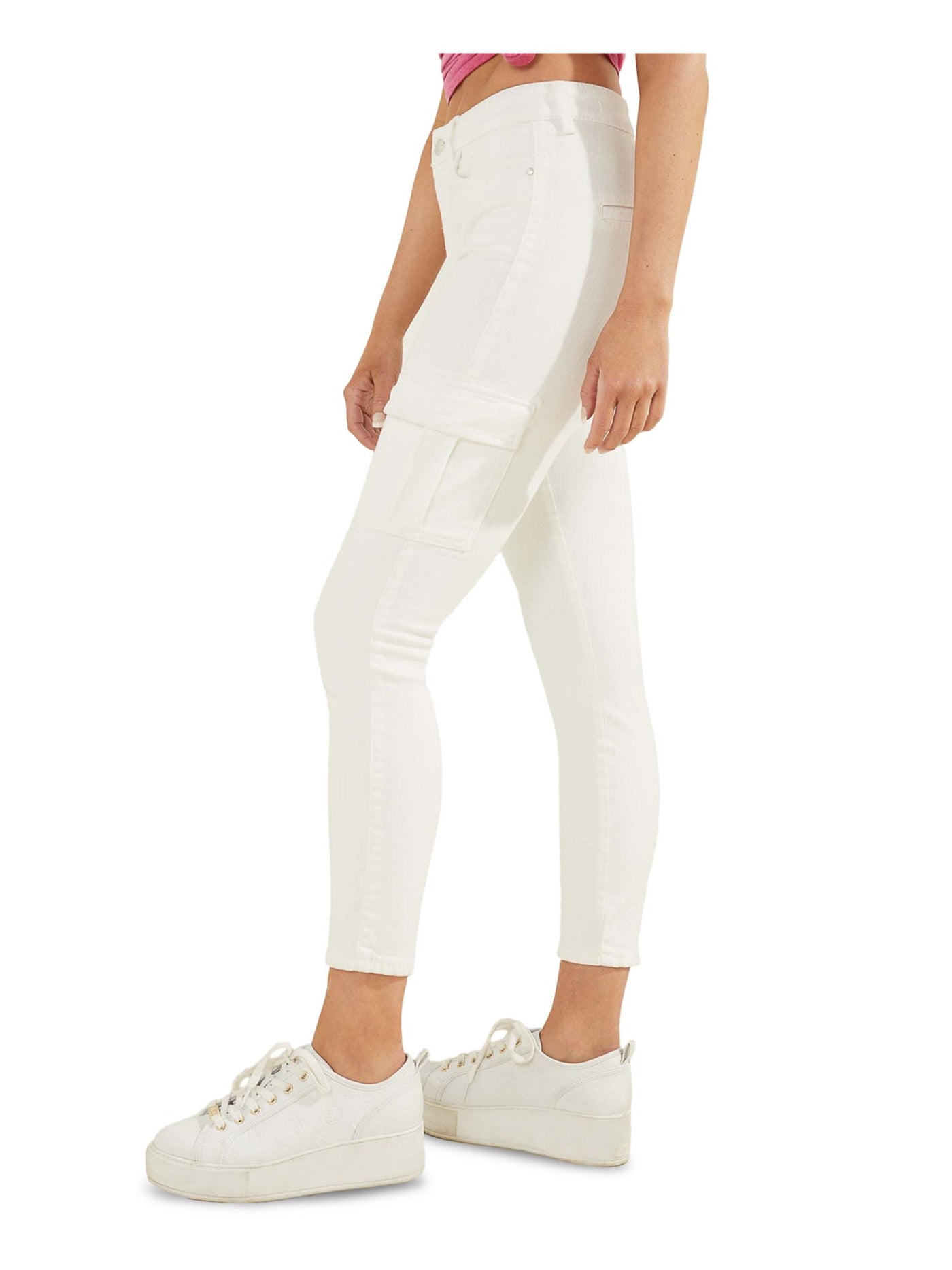 GUESS Womens White Stretch Zippered Pocketed High Rise Skinny Pants 30