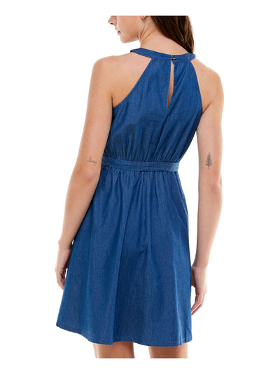 Rosie Harlow Womens Blue Denim Tie Sleeveless Halter Short Fit + Flare Dress XXS