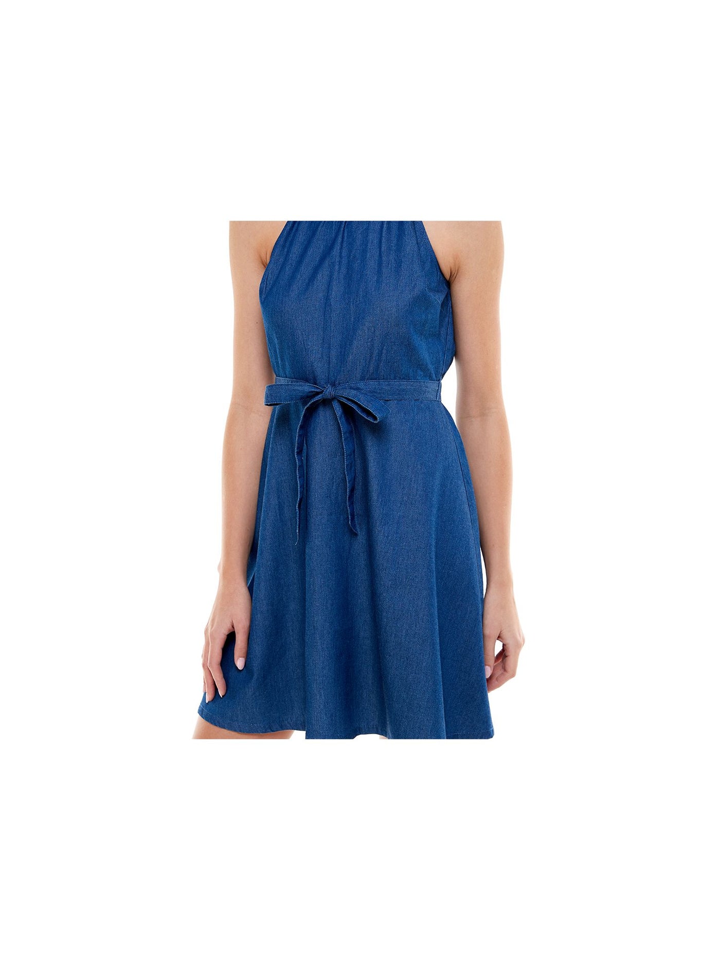 Rosie Harlow Womens Navy Denim Tie Sleeveless Halter Short Fit + Flare Dress Juniors S