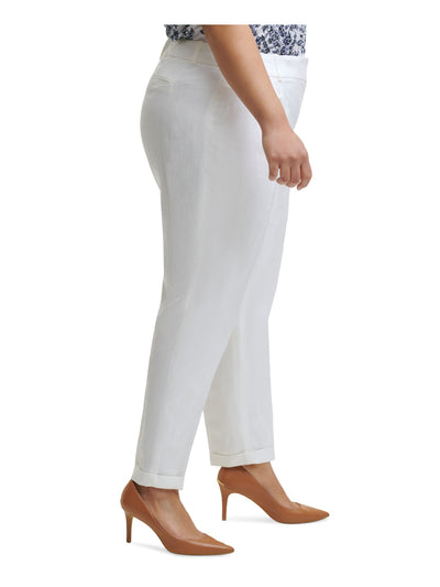 CALVIN KLEIN Womens White Zippered Pocketed Mid Rise Slim Leg Front-crease Wear To Work Cuffed Pants Plus 22W