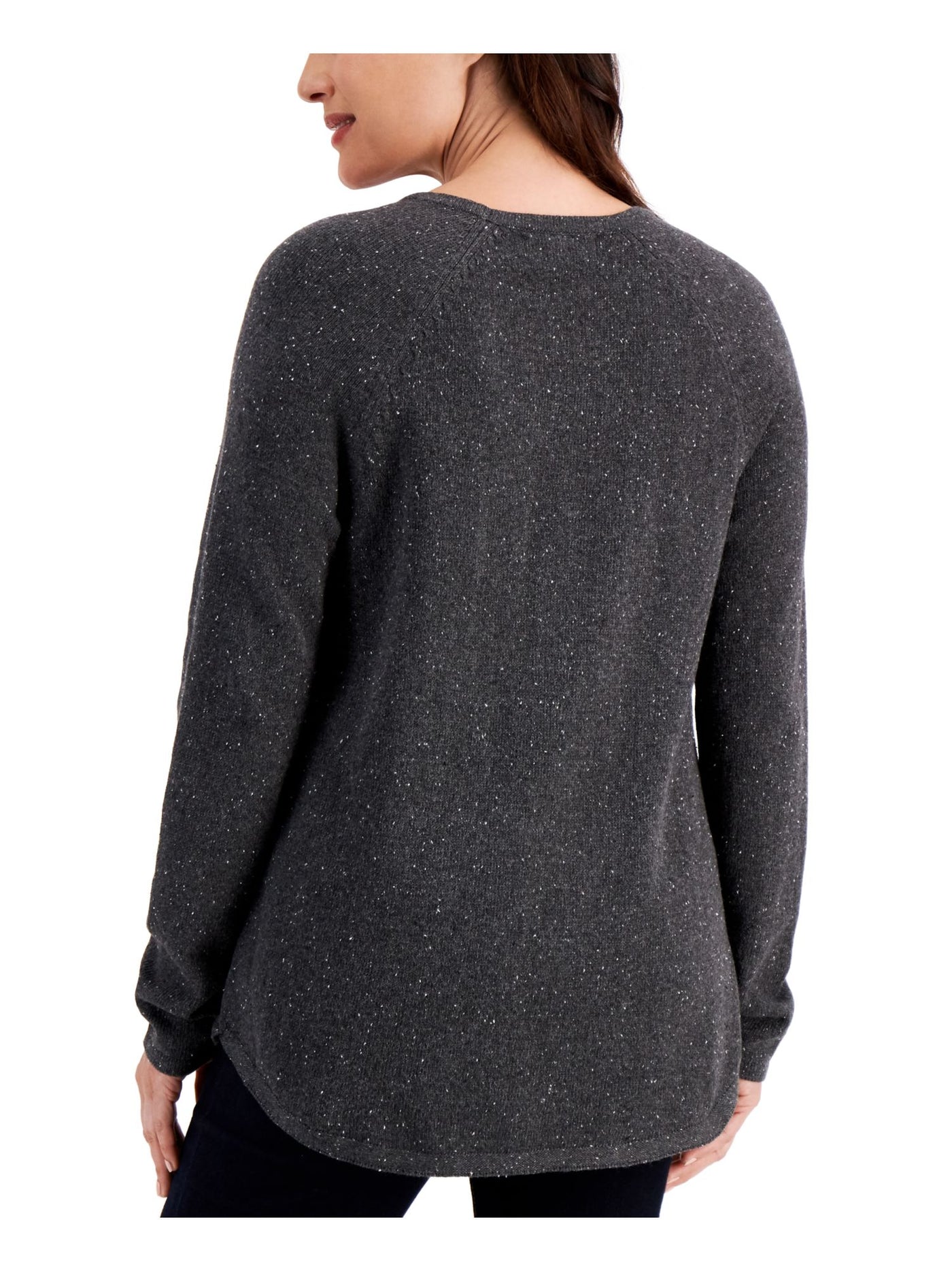 KAREN SCOTT Womens Gray Cotton Blend Ribbed Curved Hem Speckle Long Sleeve Round Neck Sweater XL