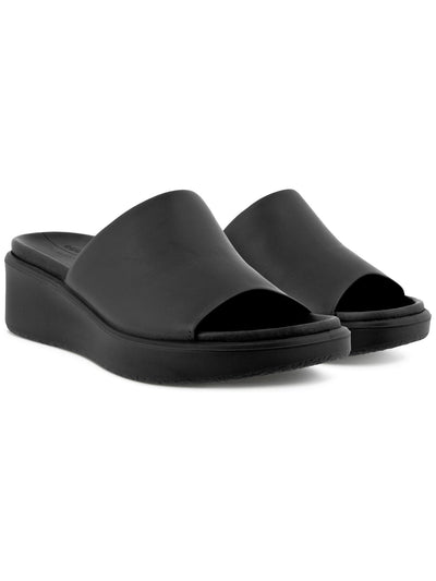 ECCO Womens Black 1" Platform Padded Goring Breathable Flowt Lx Round Toe Wedge Slip On Leather Sandals Shoes 38