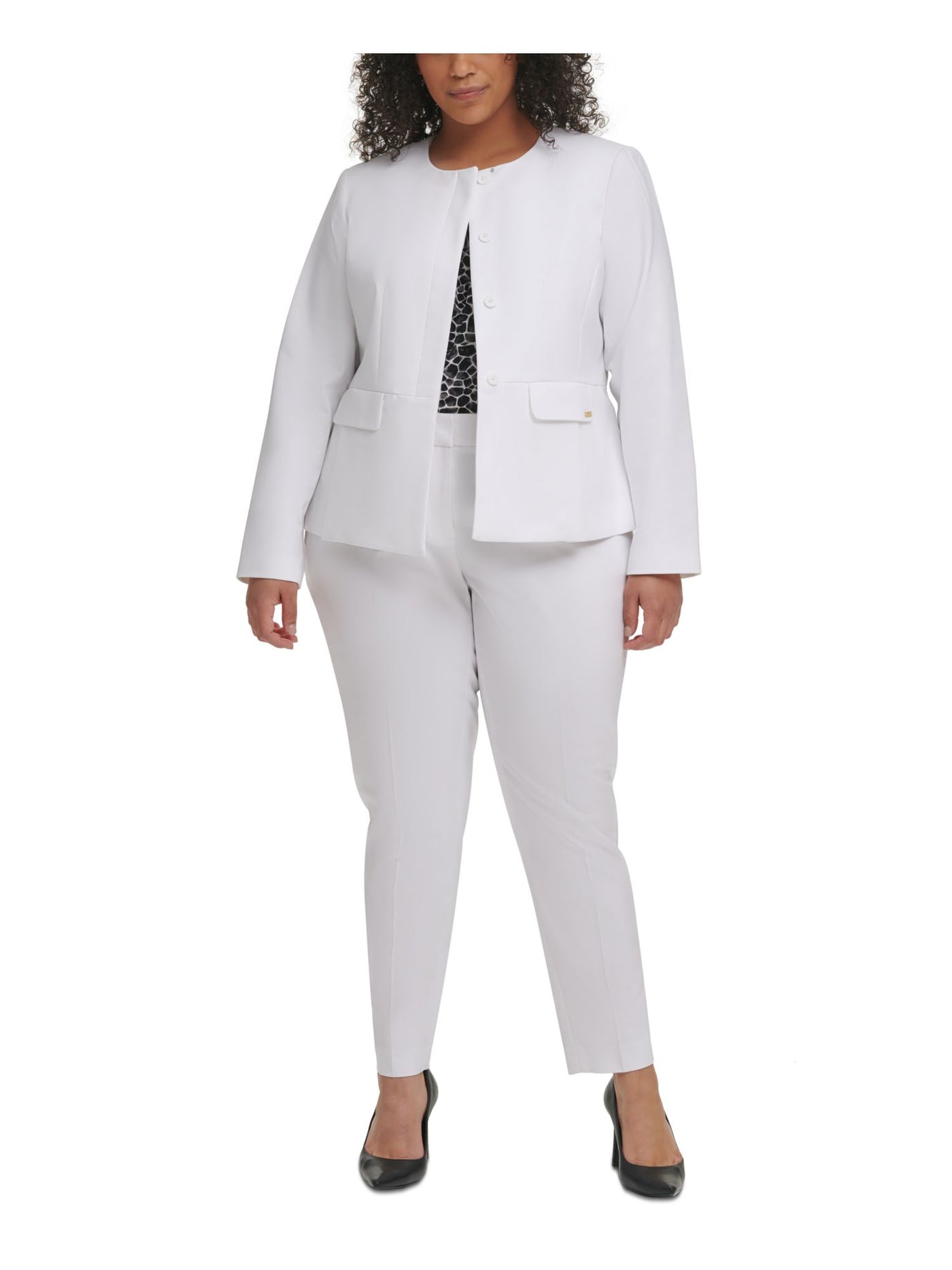 CALVIN KLEIN Womens Wear To Work Collarless Buttoned Jacket