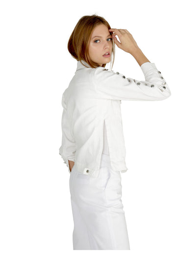 DAUNTLESS Womens White Cotton Pocketed Wear To Work Denim Jacket M