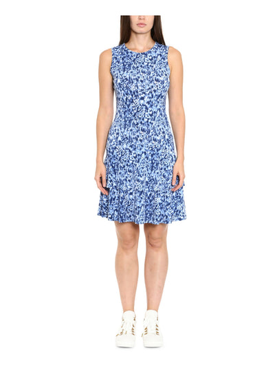 MICHAEL MICHAEL KORS Womens Blue Unlined Sleeveless Round Neck Above The Knee Wear To Work Fit + Flare Dress XXS