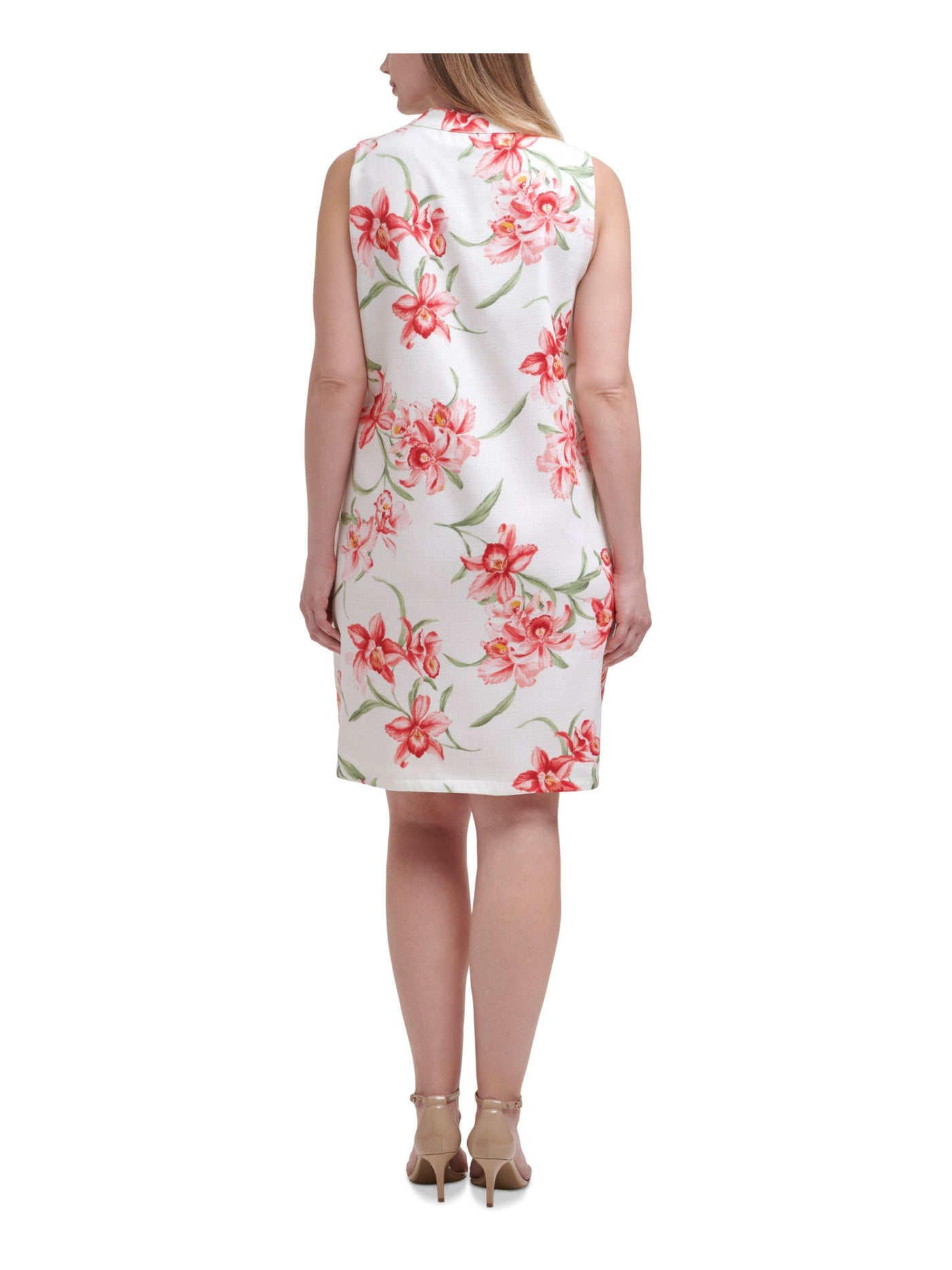 JESSICA HOWARD Womens White Floral Sleeveless Split Above The Knee Party Shift Dress Plus 24W