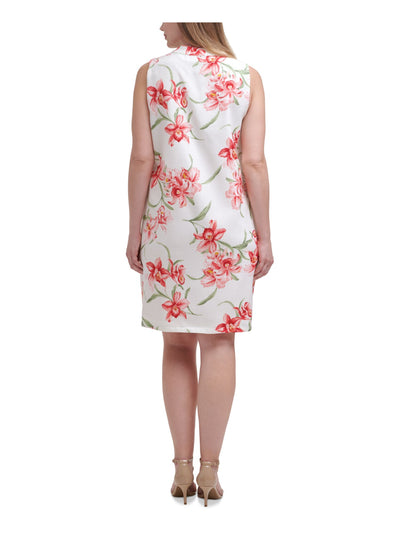 JESSICA HOWARD Womens White Floral Sleeveless Split Above The Knee Party Shift Dress Plus 24W