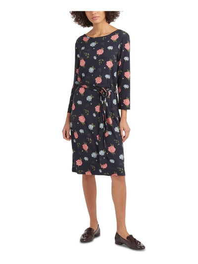 BARBOUR Womens Black Stretch Floral 3/4 Sleeve Jewel Neck Above The Knee Wear To Work Sheath Dress 8